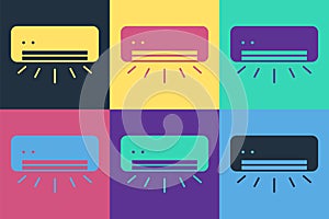 Pop art Air conditioner icon isolated on color background. Split system air conditioning. Cool and cold climate control