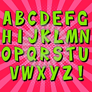 Pop art alphabet Comic speech bubbles. Pop art vector label illustration.
