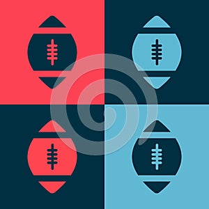 Pop art American Football ball icon isolated on color background. Rugby ball icon. Team sport game symbol. Vector