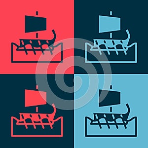 Pop art Ancient Greek trireme icon isolated on color background. Vector