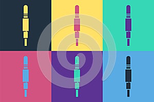 Pop art Audio jack icon isolated on color background. Audio cable for connection sound equipment. Plug wire. Musical