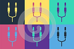 Pop art Audio jack icon isolated on color background. Audio cable for connection sound equipment. Plug wire. Musical