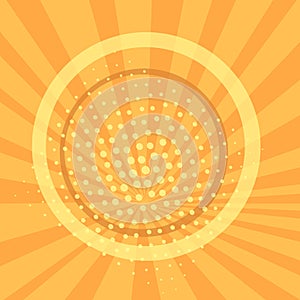 Pop art background, orange. rays of the sun are yellow and circles. Retro style, comic emulation. Procurement for a