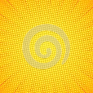 Pop art background. Pattern yellow colored. Comic sunbeam background. Vector EPS 10