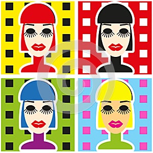 Pop Art Background with woman face in minimalism style Portrait