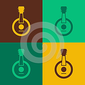 Pop art Banjo icon isolated on color background. Musical instrument. Vector