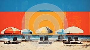 Pop Art Beach Chairs And Umbrellas: 1970s Screen Printed Color Blocking