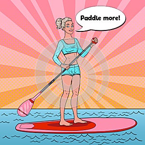 Pop Art Beautiful Woman on the Stand Up Paddle Board.