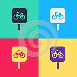 Pop art Bicycle parking icon isolated on color background. Vector