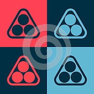 Pop art Billiard balls in a rack triangle icon isolated on color background. Vector