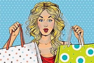 Umění ženy nakupování tašky v ruky. nakupování 