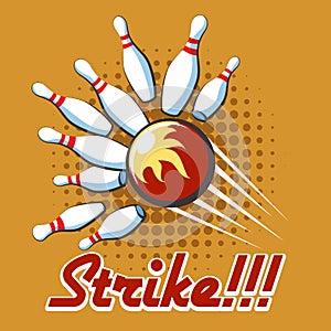 Pop art bowling strike poster