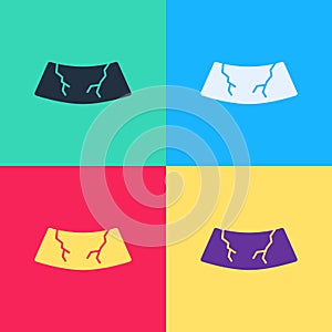 Pop art Broken windshield cracked glass icon isolated on color background. Vector