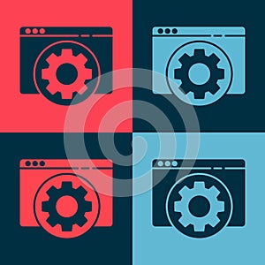 Pop art Browser setting icon isolated on color background. Adjusting, service, maintenance, repair, fixing. Vector