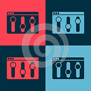 Pop art Browser setting icon isolated on color background. Adjusting, service, maintenance, repair, fixing. Vector