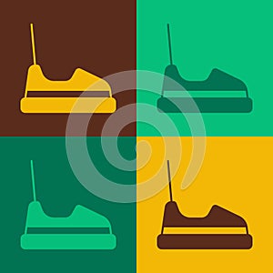 Pop art Bumper car icon isolated on color background. Amusement park. Childrens entertainment playground, recreation