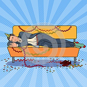 Pop Art Businessman Sleeping on the Sofa after Corporate