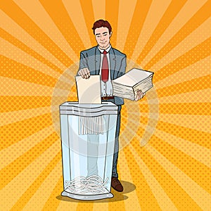 Pop Art Businessman Utilises Paper Documents in Shredder