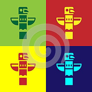 Pop art Canadian totem pole icon isolated on color background. Vector