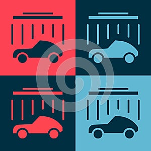 Pop art Car wash icon isolated on color background. Carwash service and water cloud icon. Vector Illustration