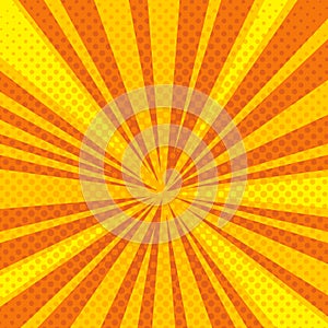 Pop art cartoon retro blast, sunburst vector background with halftone dotted texture