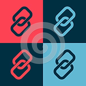 Pop art Chain link icon isolated on color background. Link single. Hyperlink chain symbol. Vector