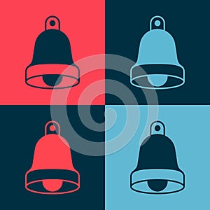 Pop art Church bell icon isolated on color background. Alarm symbol, service bell, handbell sign, notification symbol