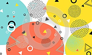 Pop art color background. Memphis pattern of geometric shapes for tissue and postcards. Vector Illustration. Hipster style 80s-90s