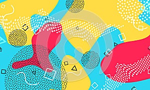 Pop art color background. Memphis pattern of geometric shapes for tissue and postcards. Vector Illustration. Hipster style 80s-90s