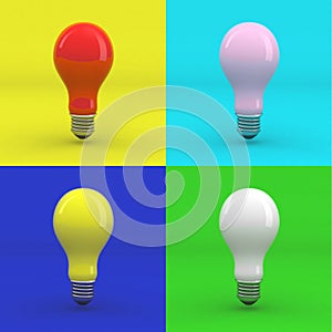 Pop art colored light bulbs