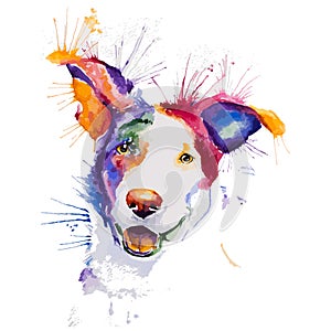 POP ART COLORED WATERCOLOR ILLUSTRATION OF DOG