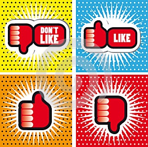 Pop art Comic Book Style Banners with Thumbs up button - like bu