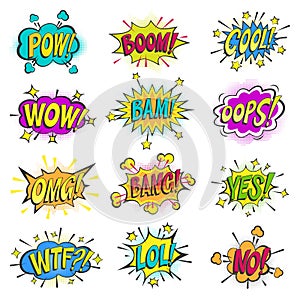 Pop art comic bubbles vector cartoon popart balloon bubbling colorful speech cloud asrtistic comics shapes isolated on photo