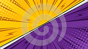 Pop art comic cartoon style yellow purpple color background photo