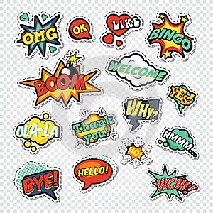 Pop Art Comic Speech Bubbles with Funny Text. Chat, Communication Stickers, Badges and Patches