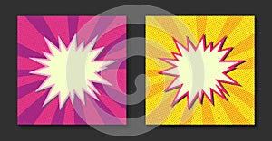 Pop art comic sunburst background. Retro rays, bright sunbeams with dots