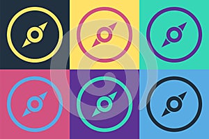 Pop art Compass icon isolated on color background. Windrose navigation symbol. Wind rose sign. Vector