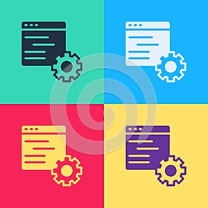 Pop art Computer api interface icon isolated on color background. Application programming interface API technology. Software
