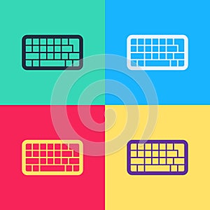 Pop art Computer keyboard icon isolated on color background. PC component sign. Vector