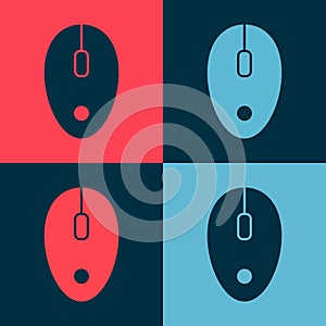 Pop art Computer mouse icon isolated on color background. Optical with wheel symbol. Vector