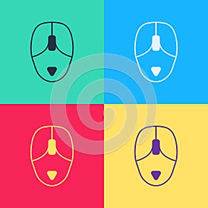 Pop art Computer mouse icon isolated on color background. Optical with wheel symbol. Vector