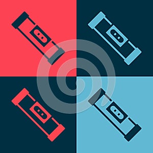 Pop art Construction bubble level icon isolated on color background. Waterpas, measuring instrument, measuring equipment