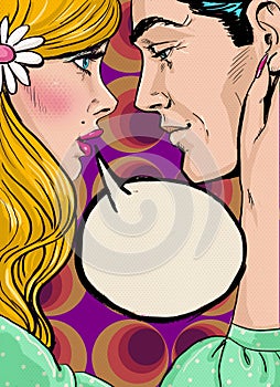 Pop Art couple conversation.Love couple.Pop Art love.