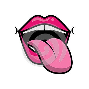 Pop art crazy mouth with tongue out fill style icon