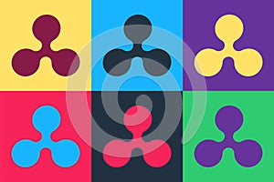 Pop art Cryptocurrency coin Ripple XRP icon isolated on color background. Digital currency. Altcoin symbol. Blockchain