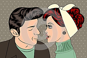 Pop art cute retro couple in comics style