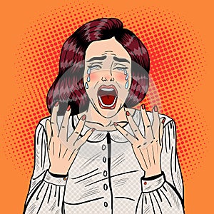 Pop Art Depressed Crying Woman Screaming