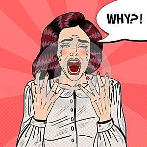 Pop Art Depressed Crying Woman Screaming Why