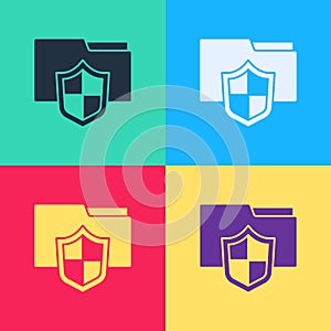 Pop art Document folder protection concept icon isolated on color background. Confidential information and privacy idea