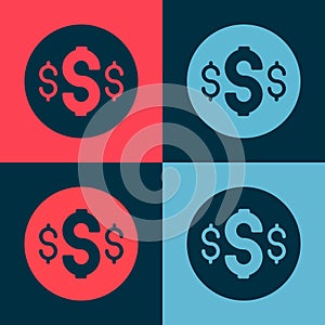 Pop art Dollar symbol icon isolated on color background. Cash and money, wealth, payment symbol. Casino gambling. Vector